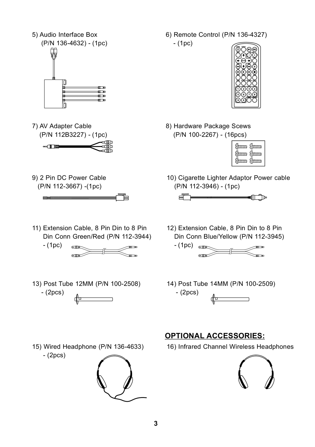 Audiovox MMD7HRPKG manual Optional Accessories 