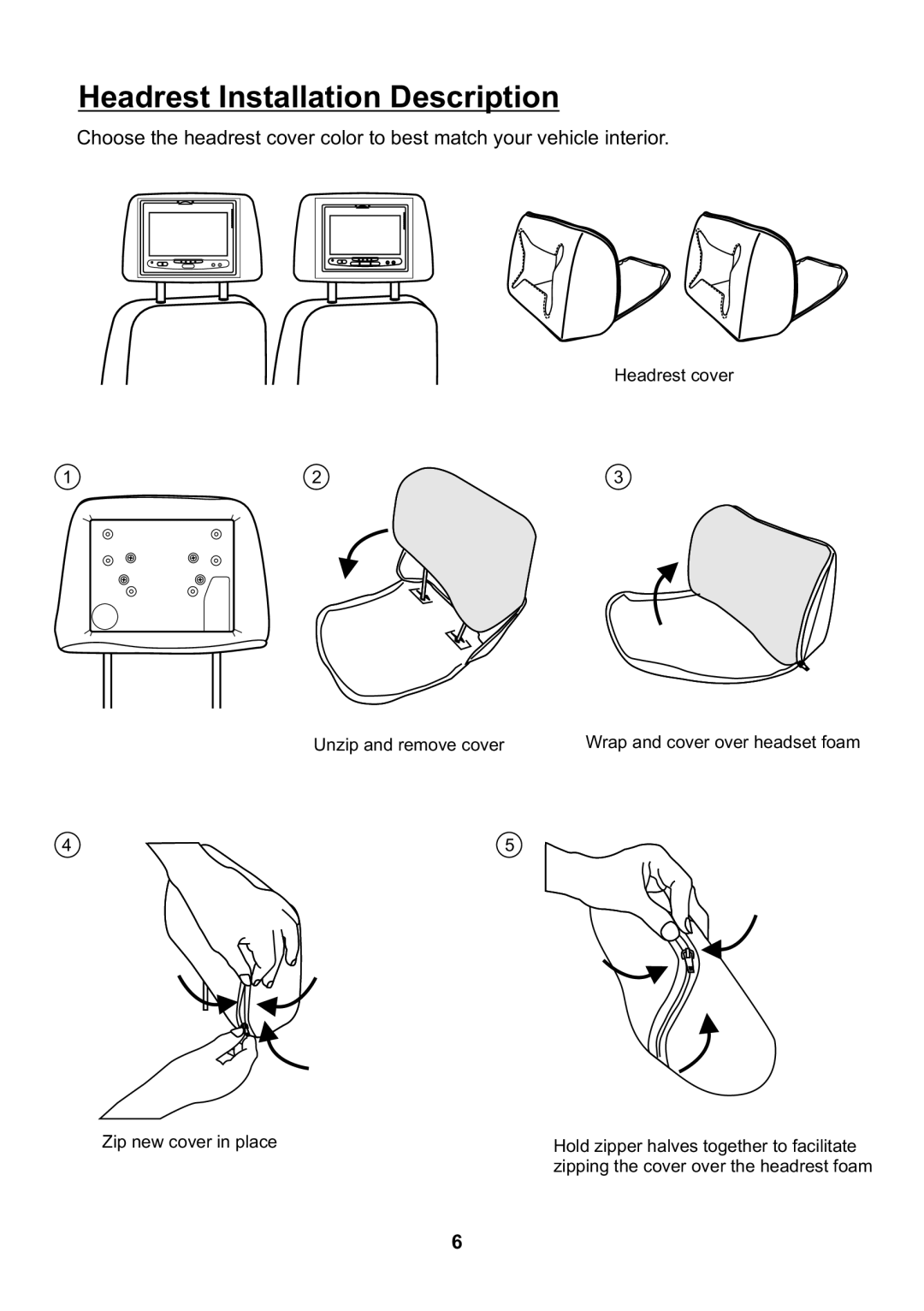 Audiovox MMD7HRPKG manual Headrest Installation Description 