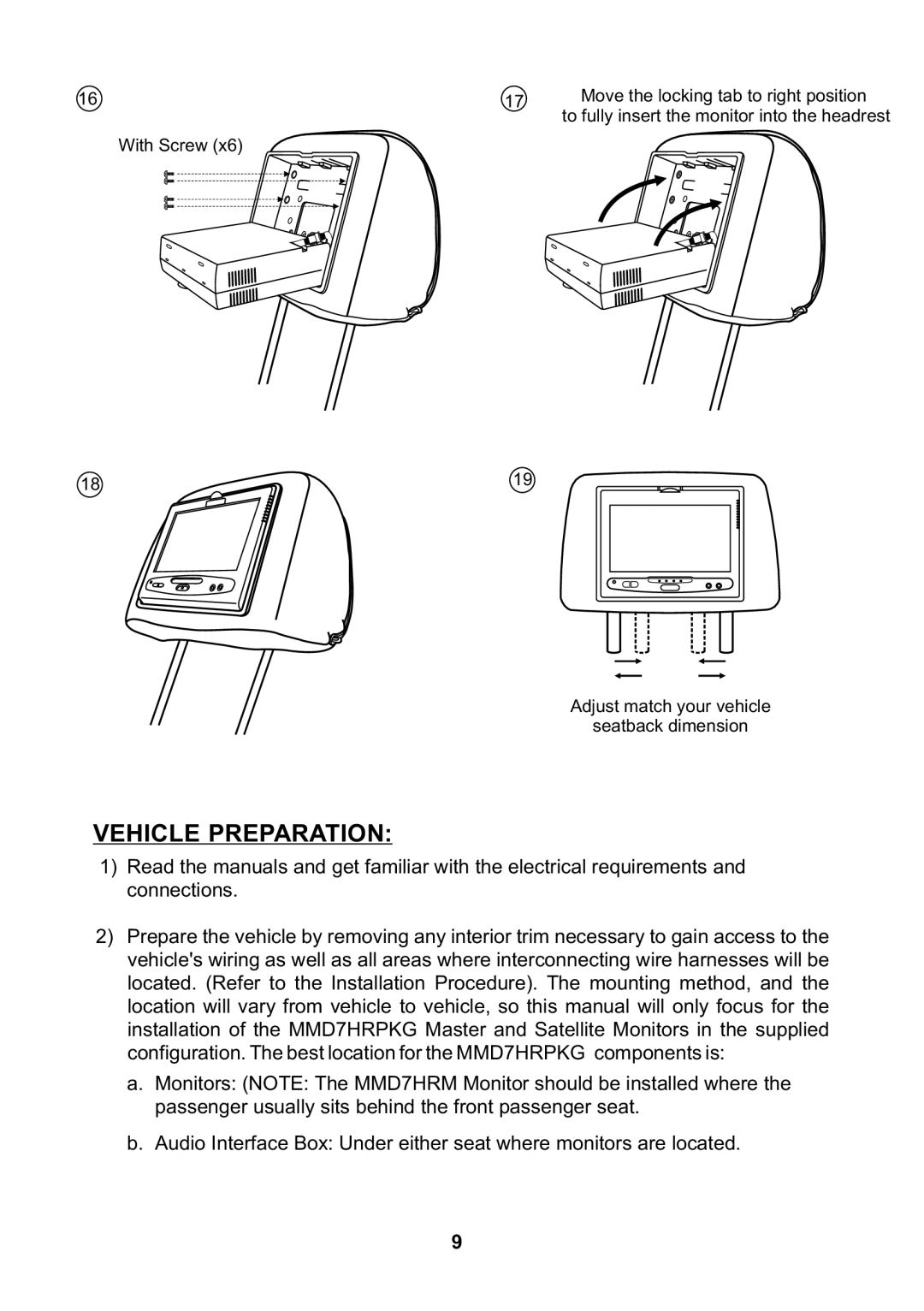 Audiovox MMD7HRPKG manual Vehicle Preparation 