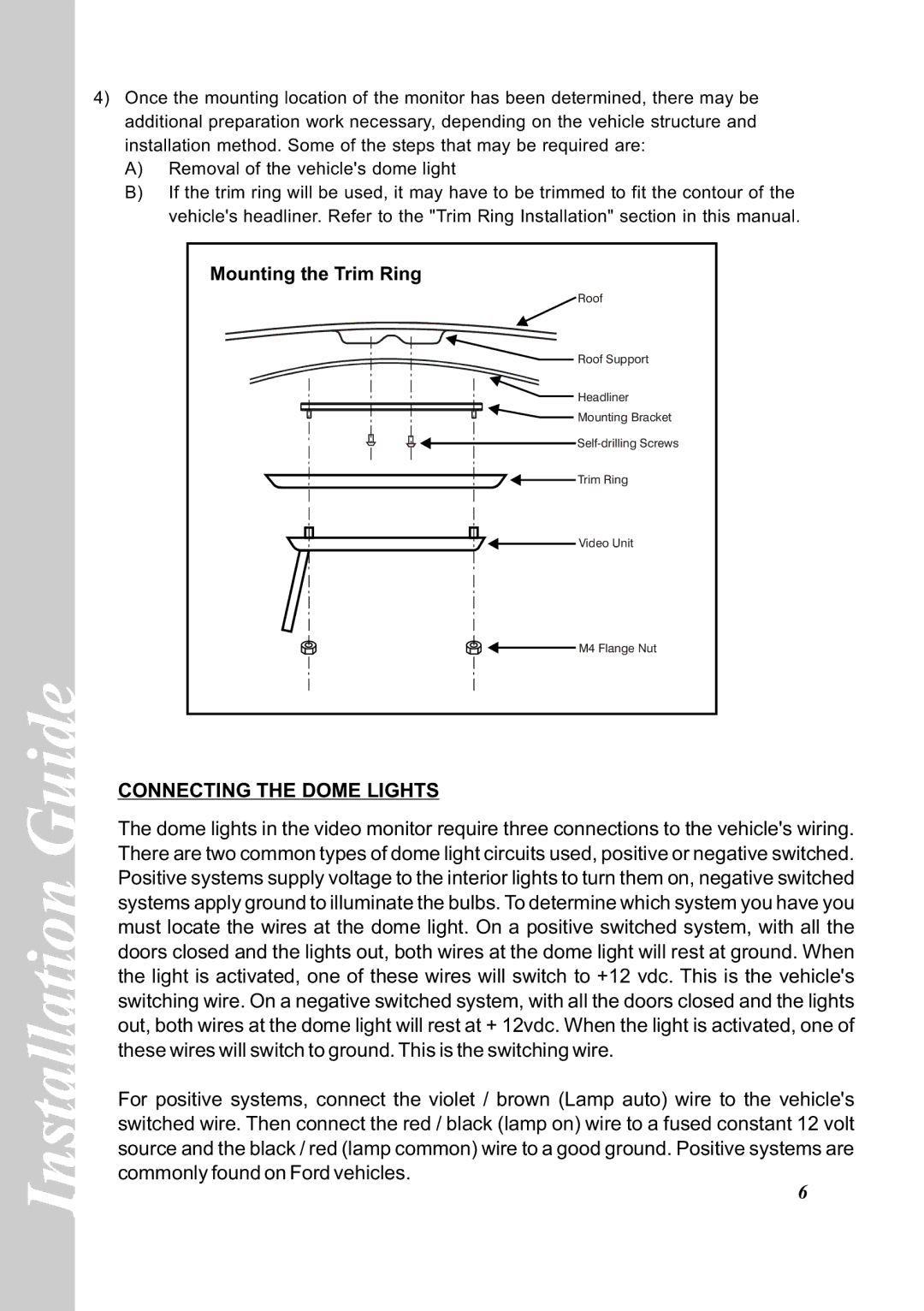 Audiovox MMD850 manual Connecting the Dome Lights 