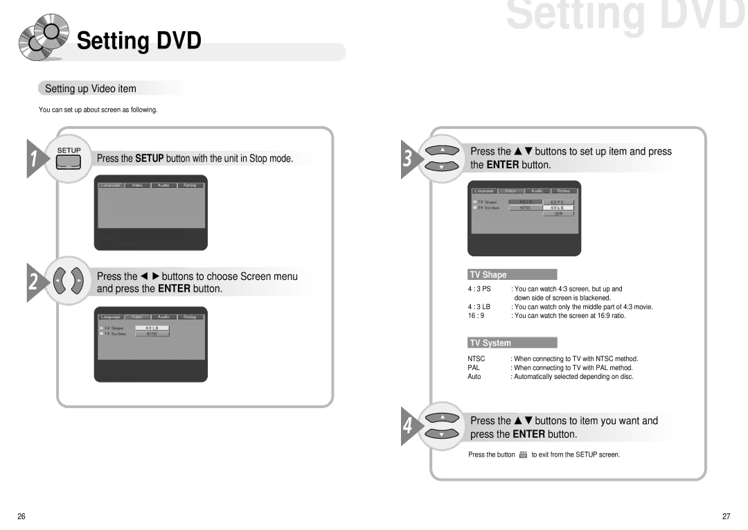 Audiovox MMDV4 owner manual Setting up Video item, Enter button 