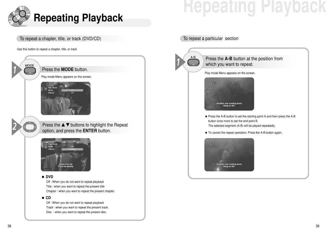 Audiovox MMDV4 owner manual Repeating Playback 