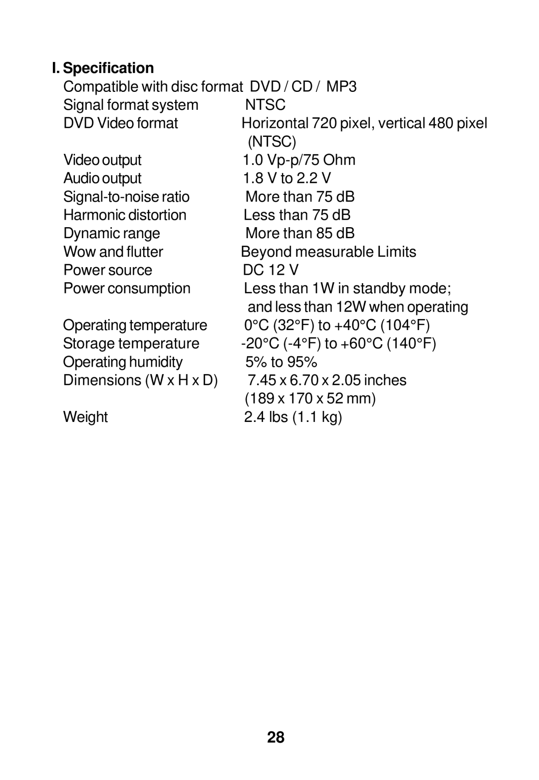 Audiovox MMH56 owner manual Specification 