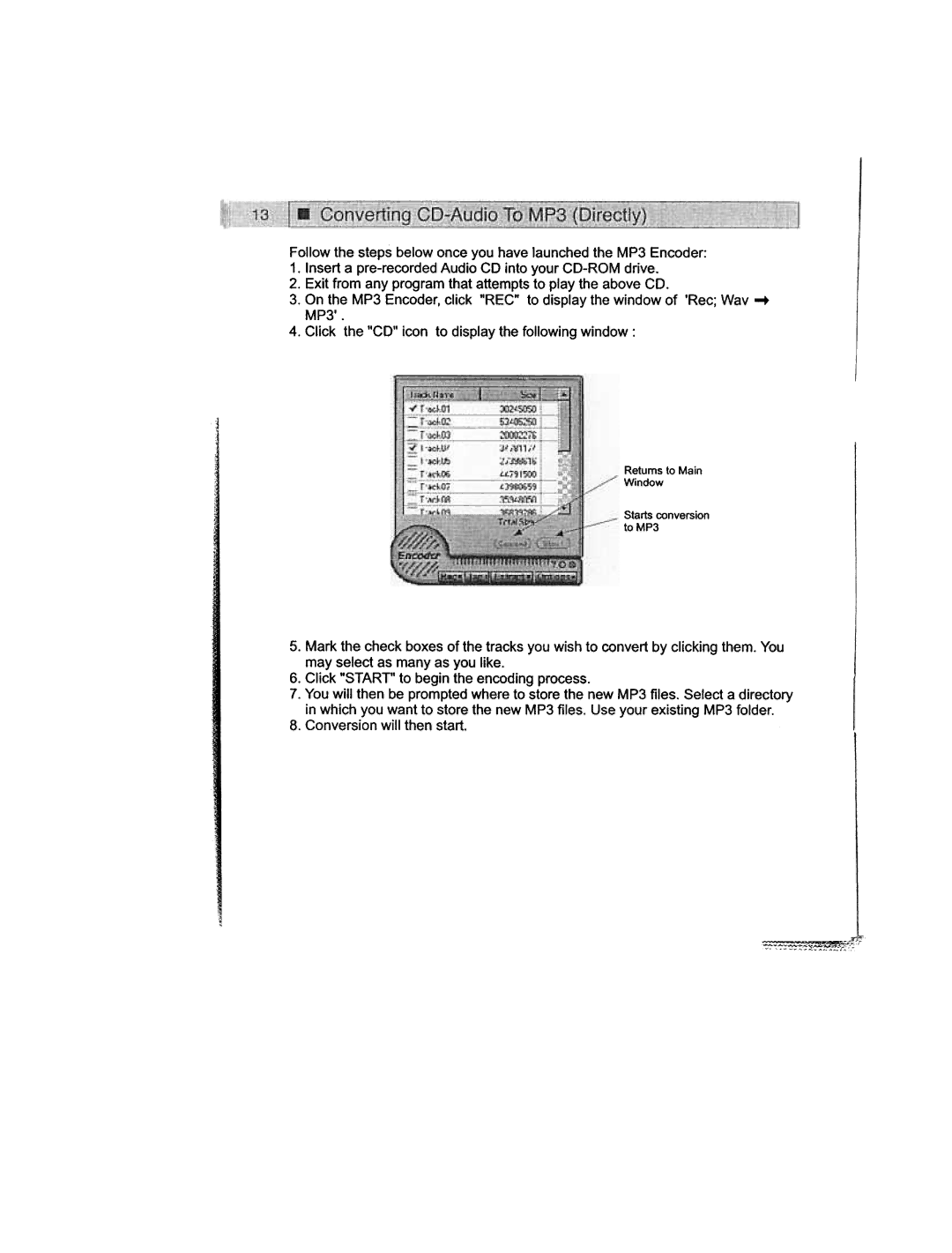 Audiovox MP1000 manual Returns to Main Window 