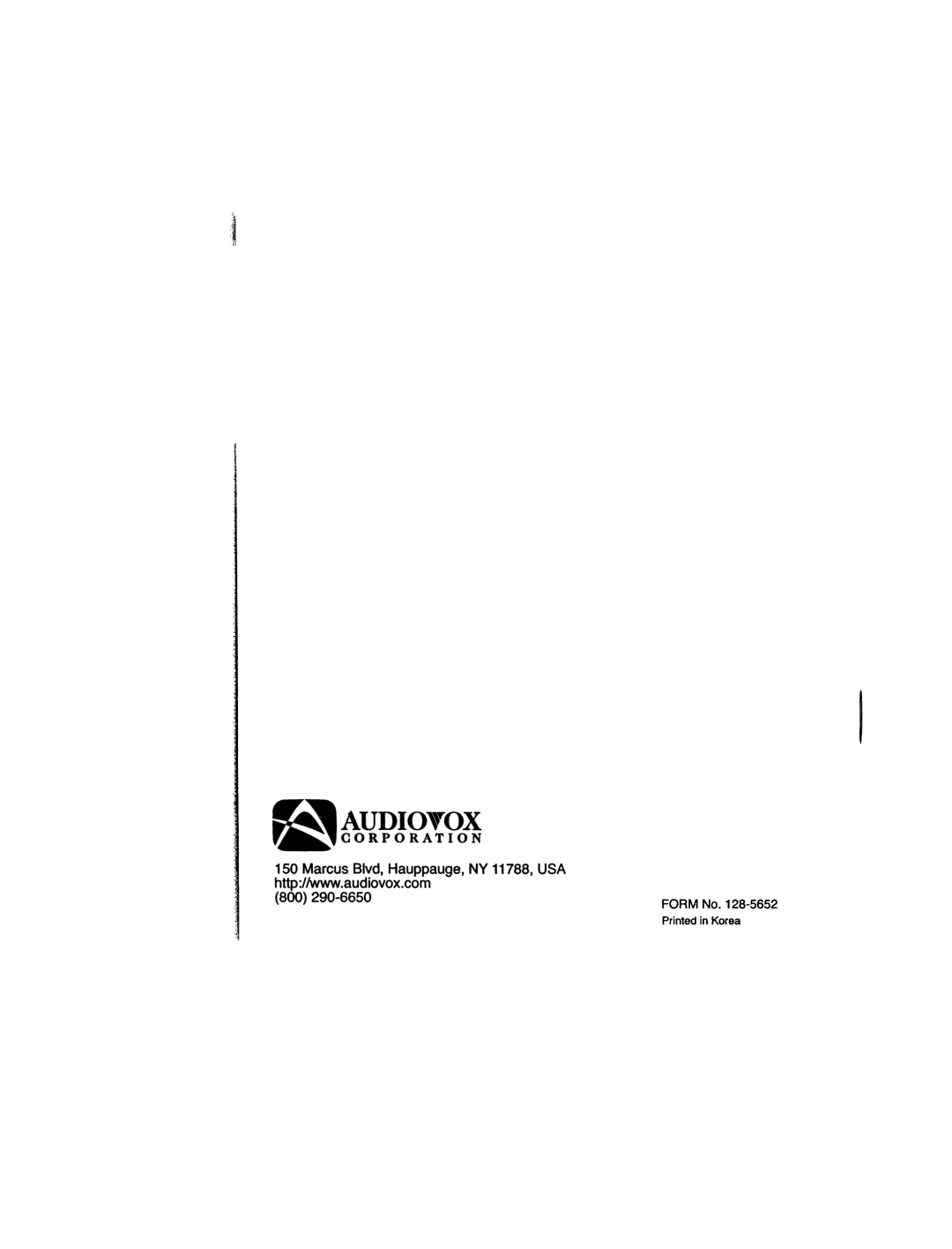 Audiovox MP1000 manual Form No.128-5652 