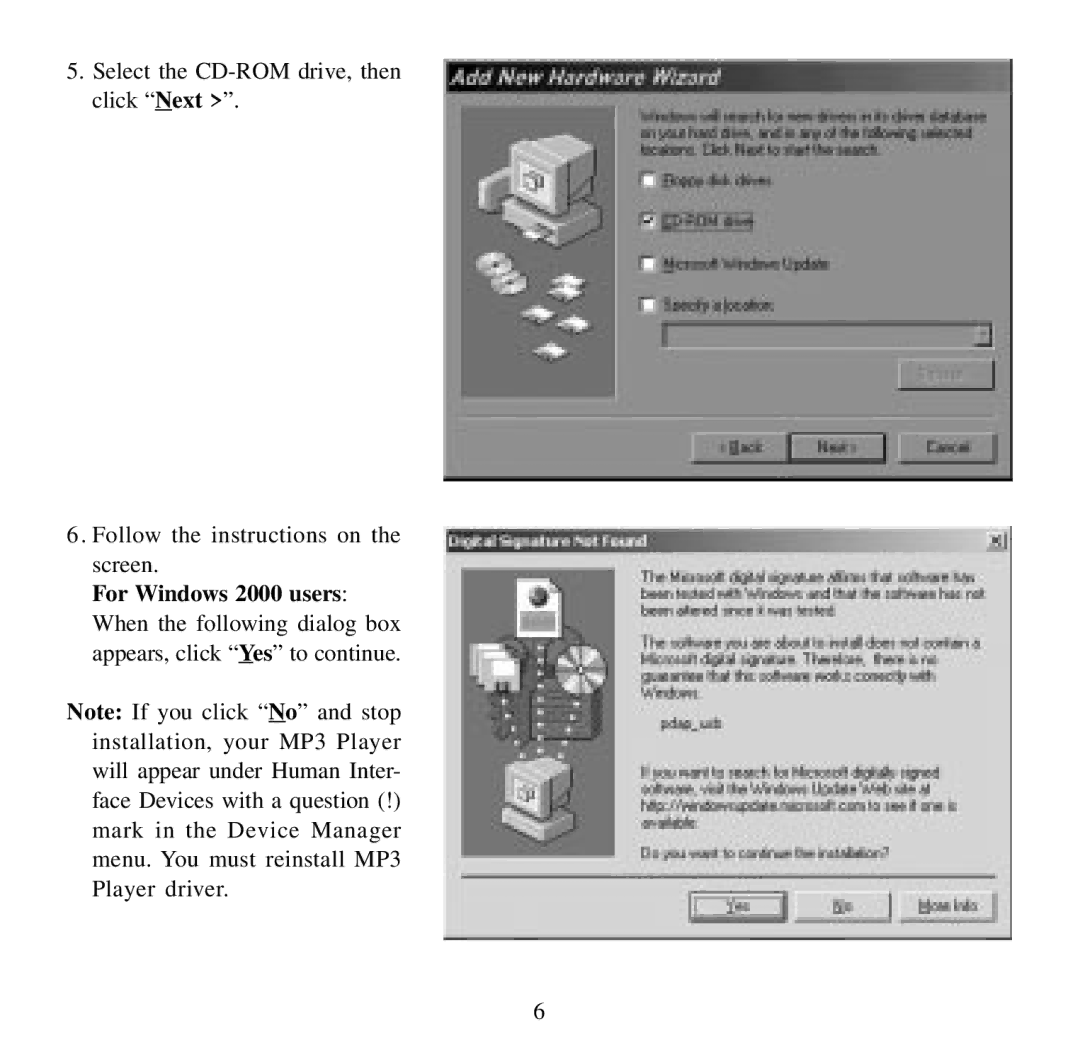 Audiovox MP1164 user manual For Windows 2000 users 