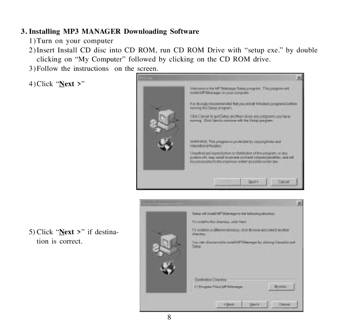 Audiovox MP1164 user manual Installing MP3 Manager Downloading Software 