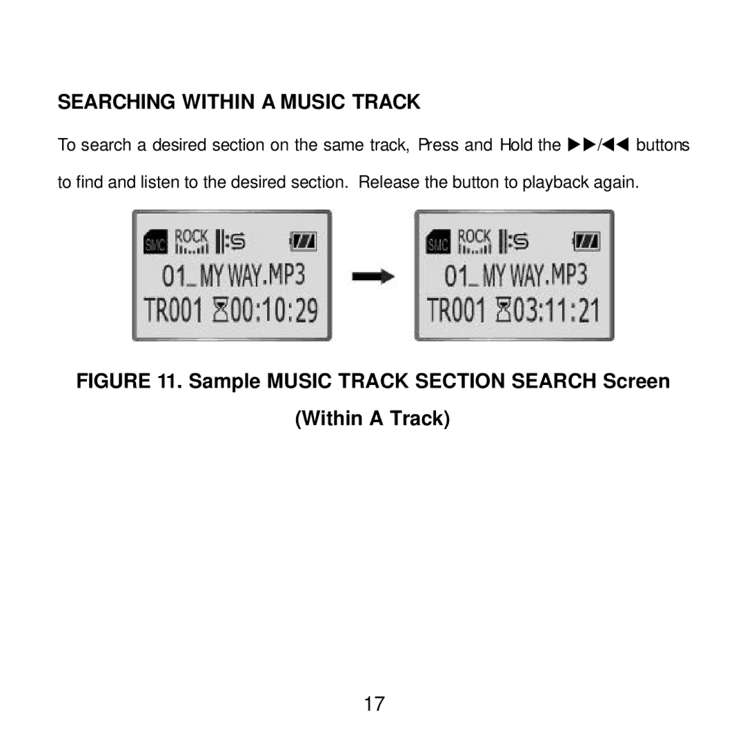 Audiovox MP2000 manual Searching Within a Music Track, Sample Music Track Section Search Screen Within a Track 