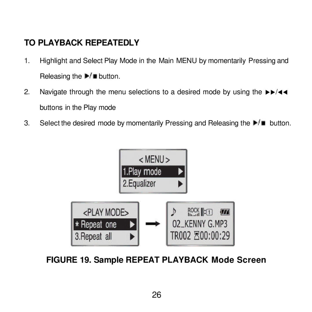 Audiovox MP2164 manual To Playback Repeatedly, Sample Repeat Playback Mode Screen 