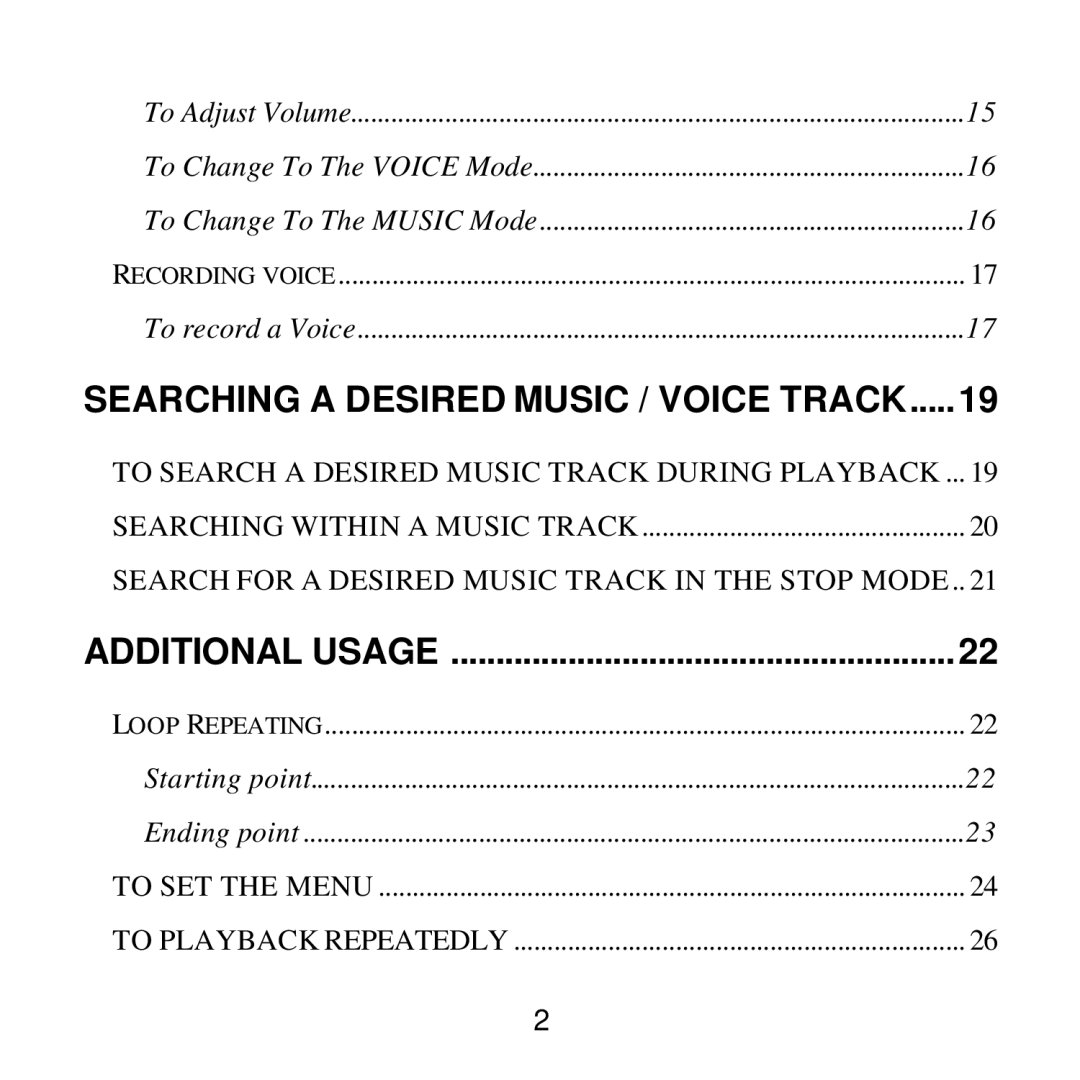 Audiovox MP2164 manual Searching a Desired Music / Voice Track 