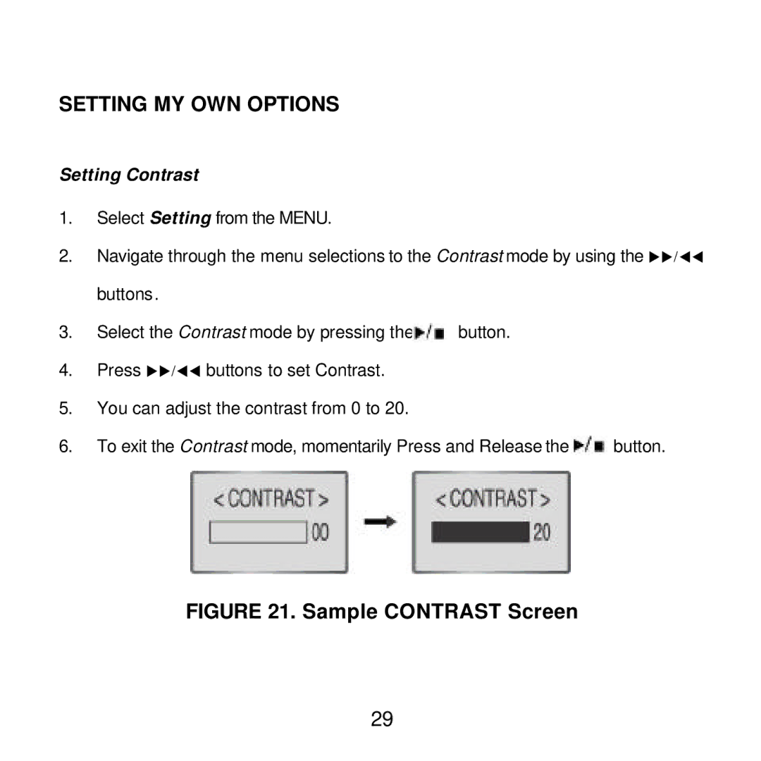 Audiovox MP2164 manual Setting MY OWN Options, Setting Contrast 