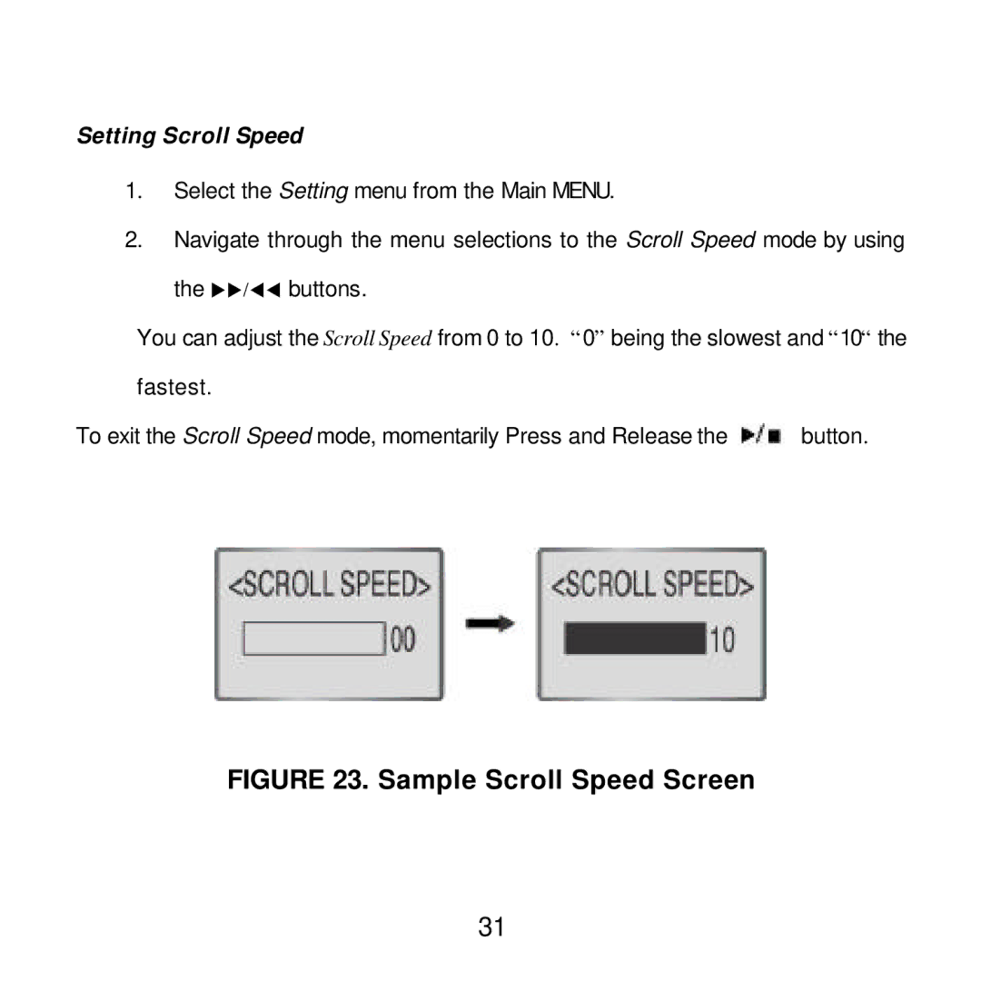 Audiovox MP2164 manual Sample Scroll Speed Screen, Setting Scroll Speed 