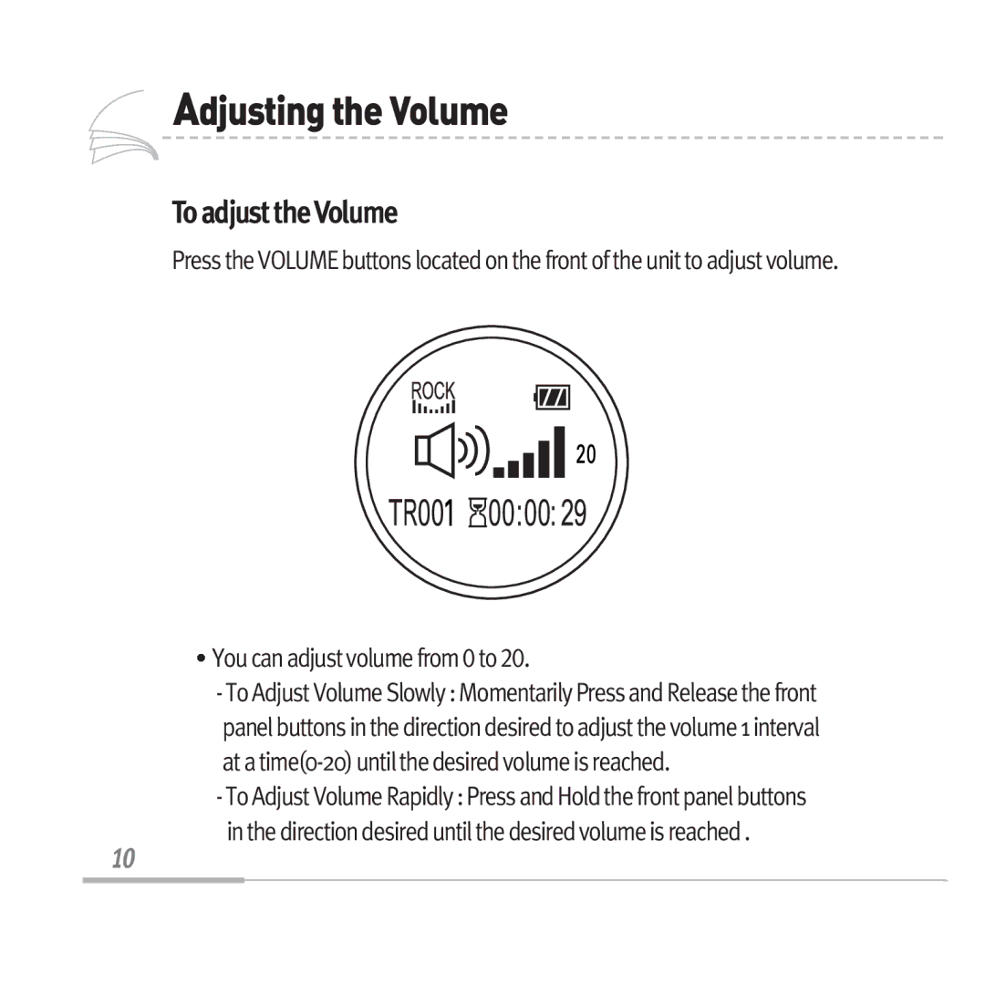 Audiovox MP3128 manual AdjustingtheVolume, To adjust theVolume 