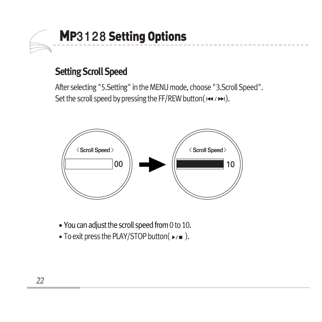 Audiovox manual MP3128 SettingOptions, Setting Scroll Speed 