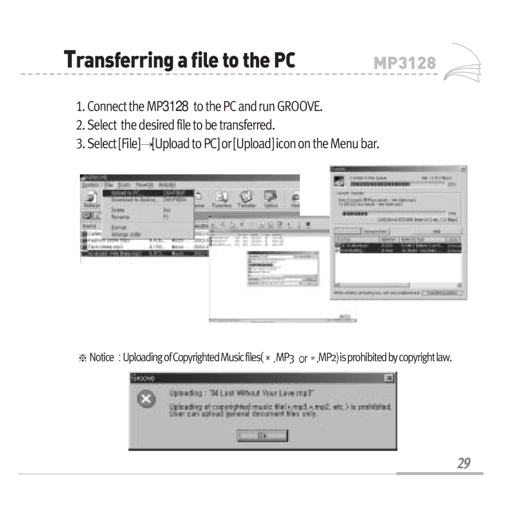 Audiovox MP3128 manual TransferringafiletothePC 