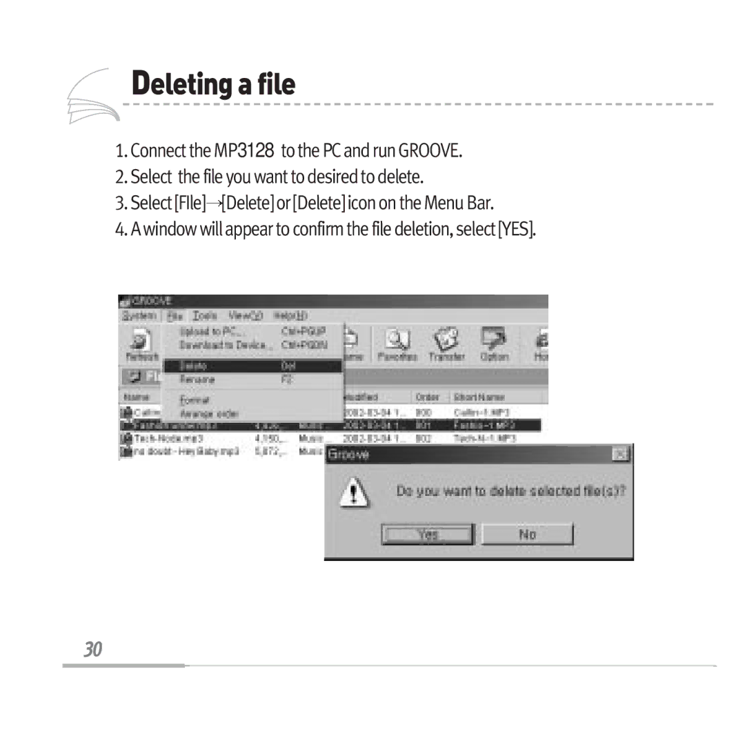 Audiovox MP3128 manual Deletingafile 