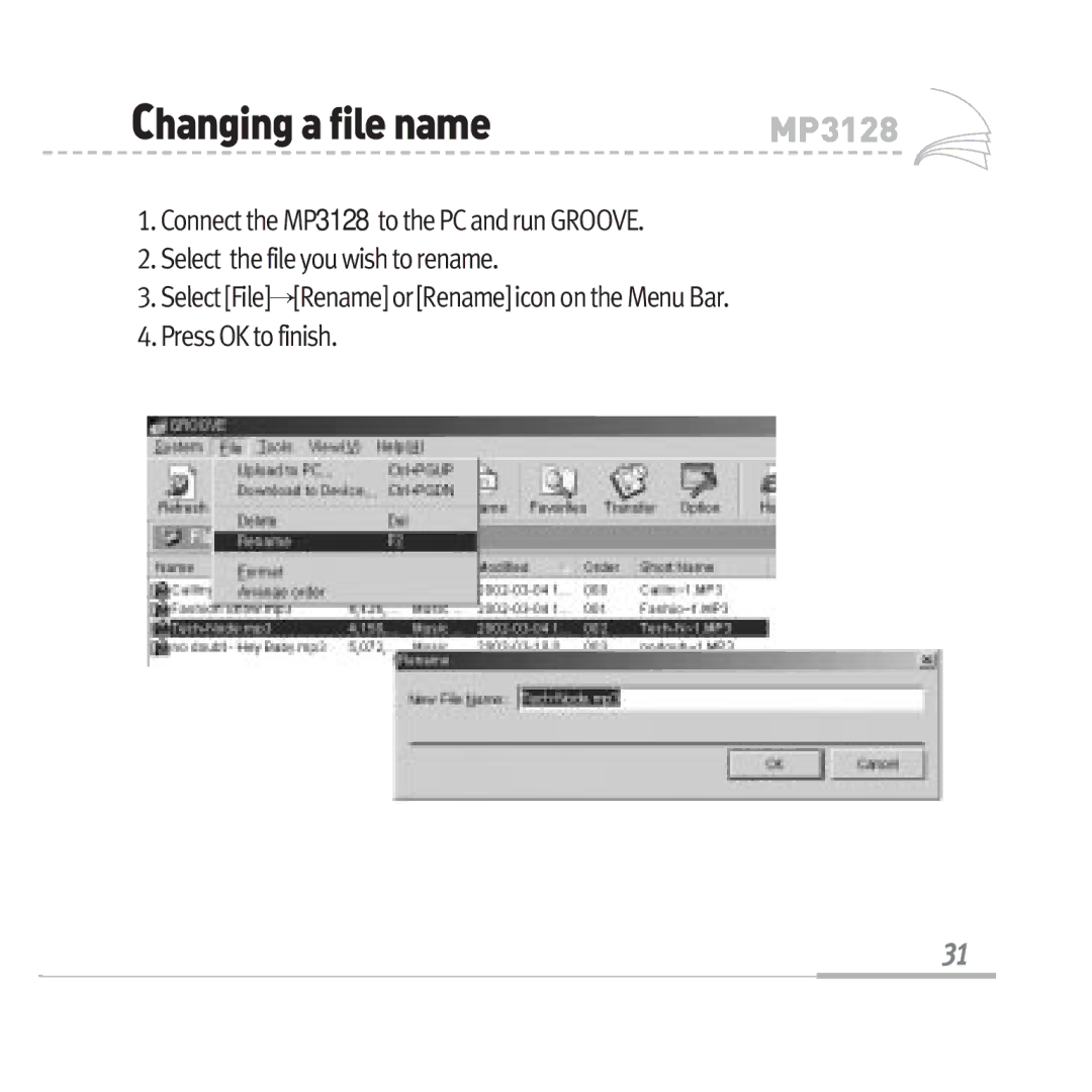 Audiovox MP3128 manual Changingafilename 