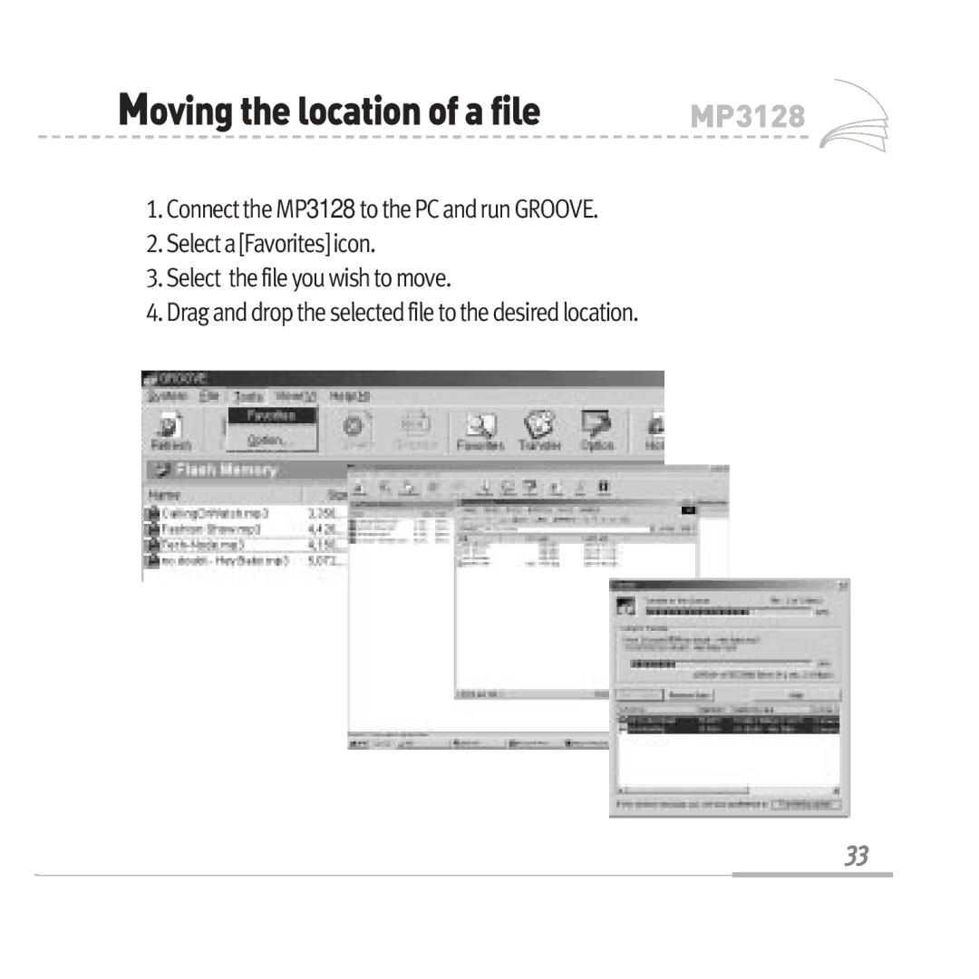 Audiovox MP3128 manual Movingthelocationofafile 