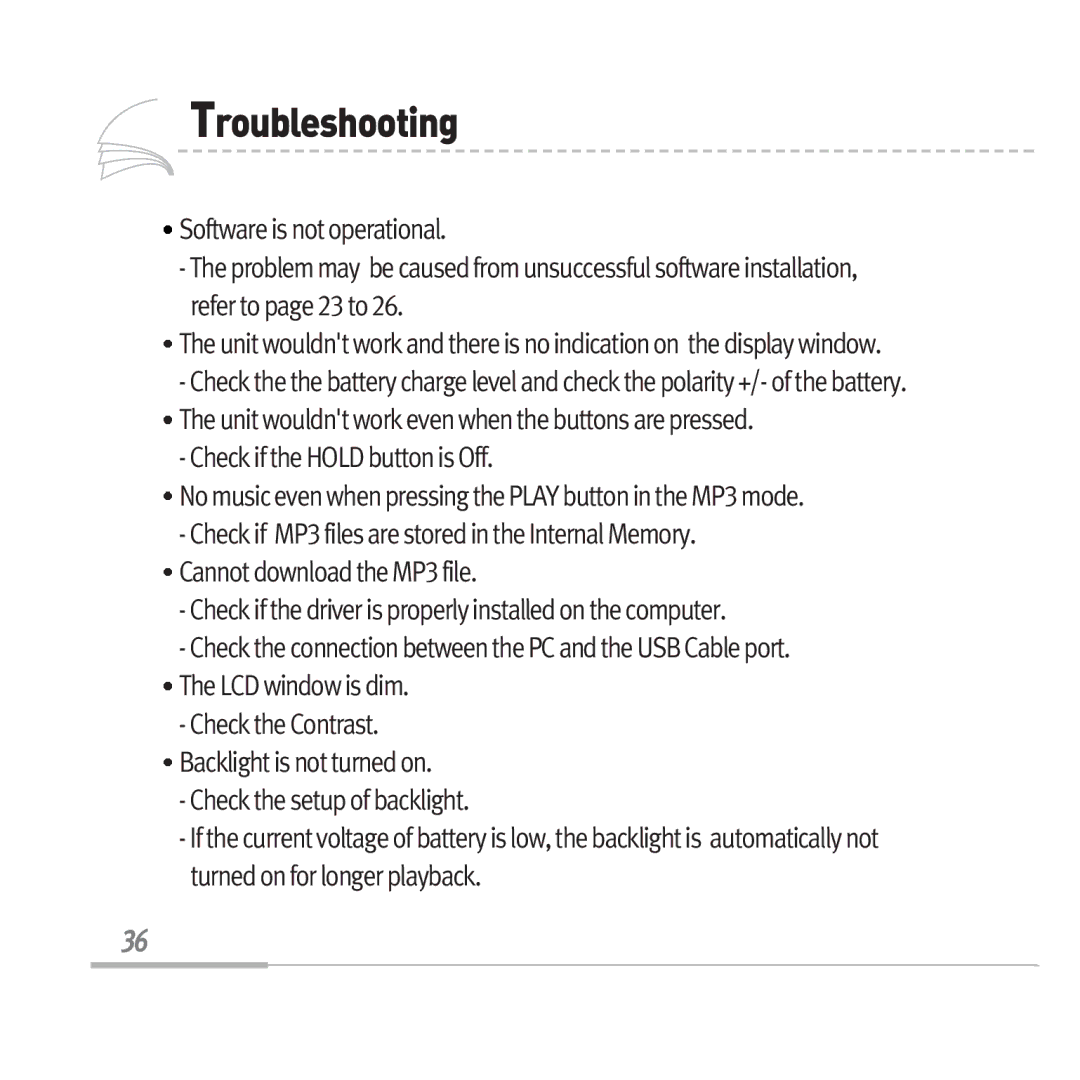 Audiovox MP3128 manual Troubleshooting 