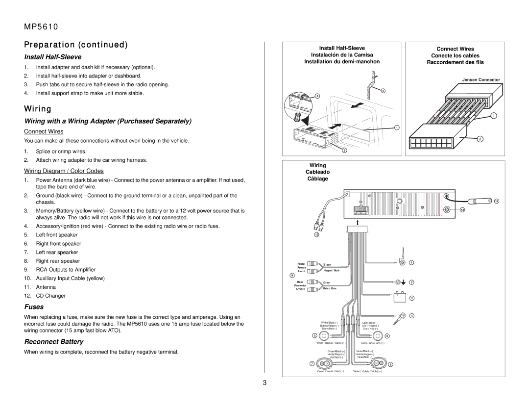 Audiovox owner manual MP5610 Preparation, Wiring 