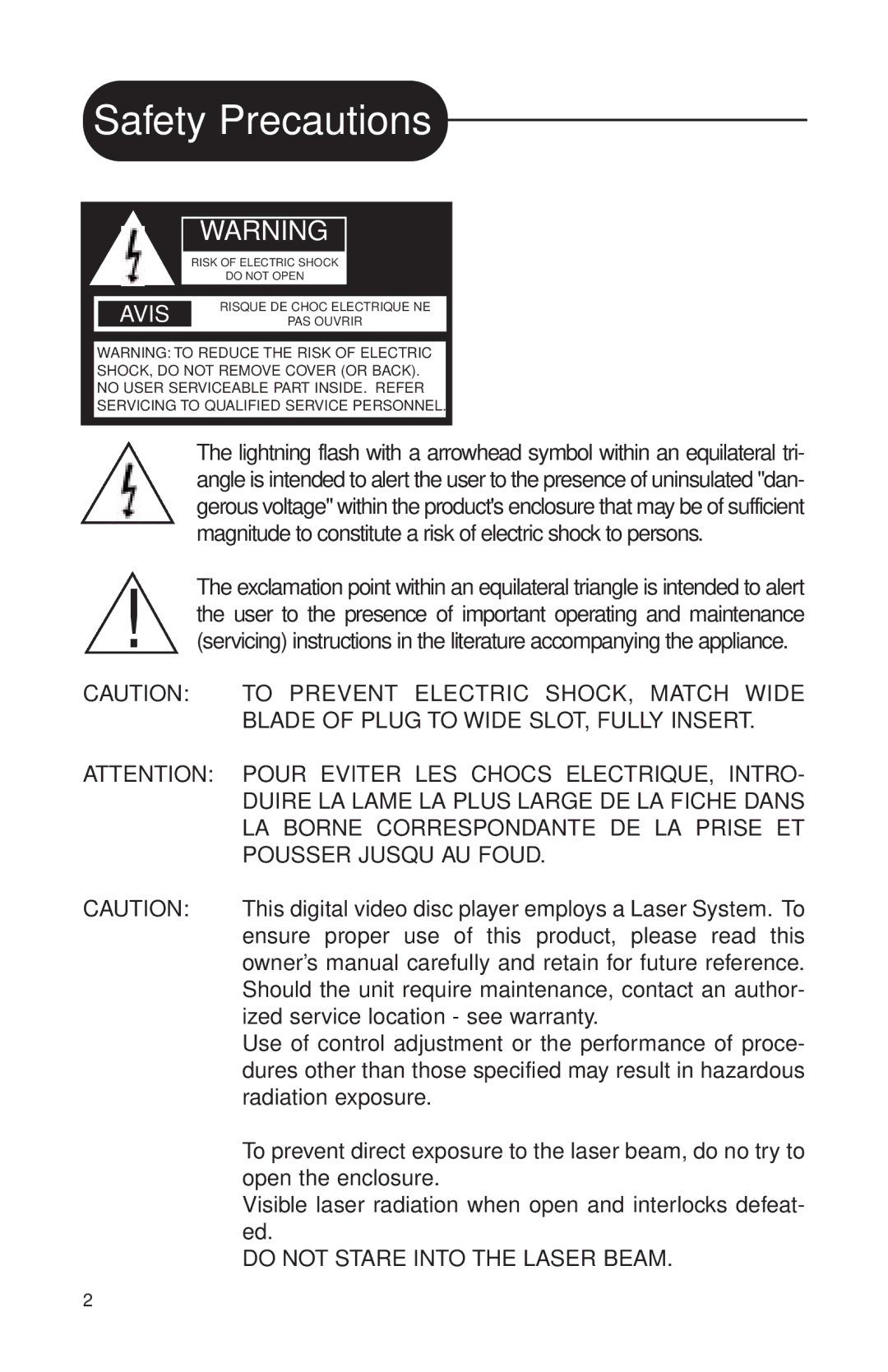 Audiovox MVDVD2 manual Safety Precautions 