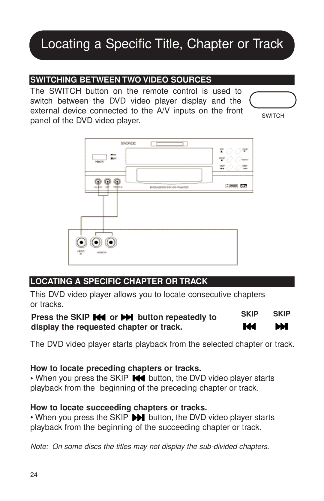 Audiovox MVDVD2 manual Switching Between TWO Video Sources, Locating a Specific Chapter or Track 