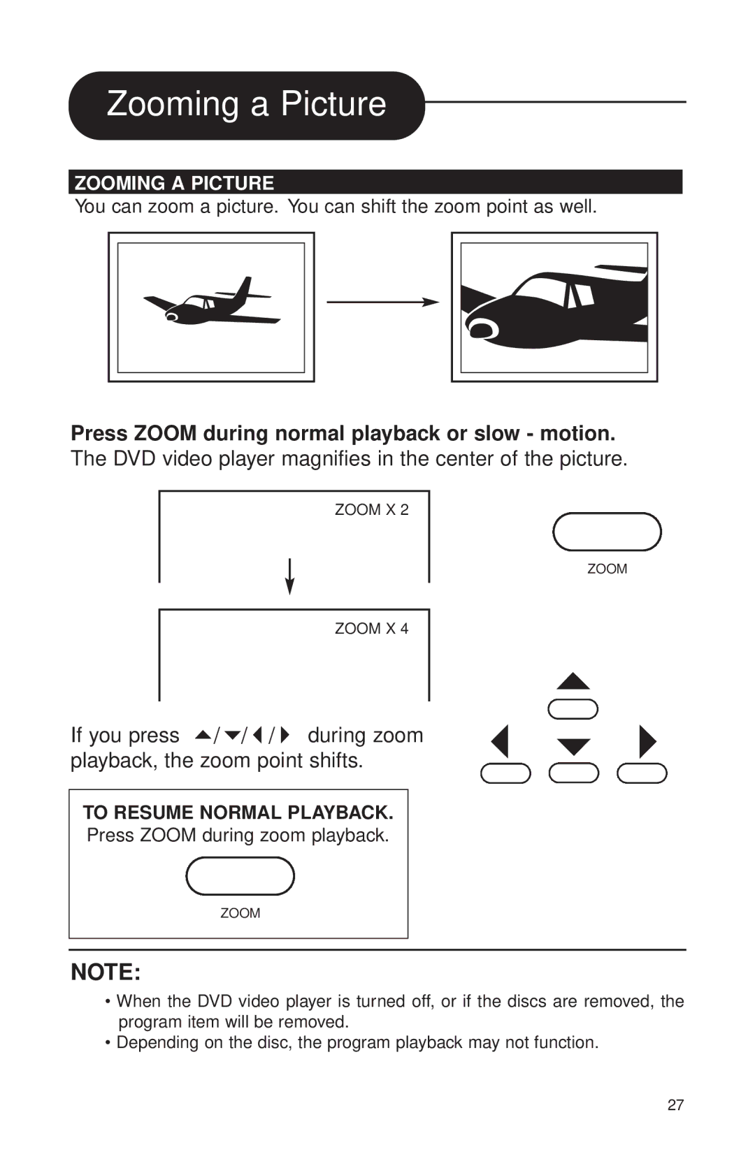 Audiovox MVDVD2 manual Zooming a Picture, Press Zoom during zoom playback 