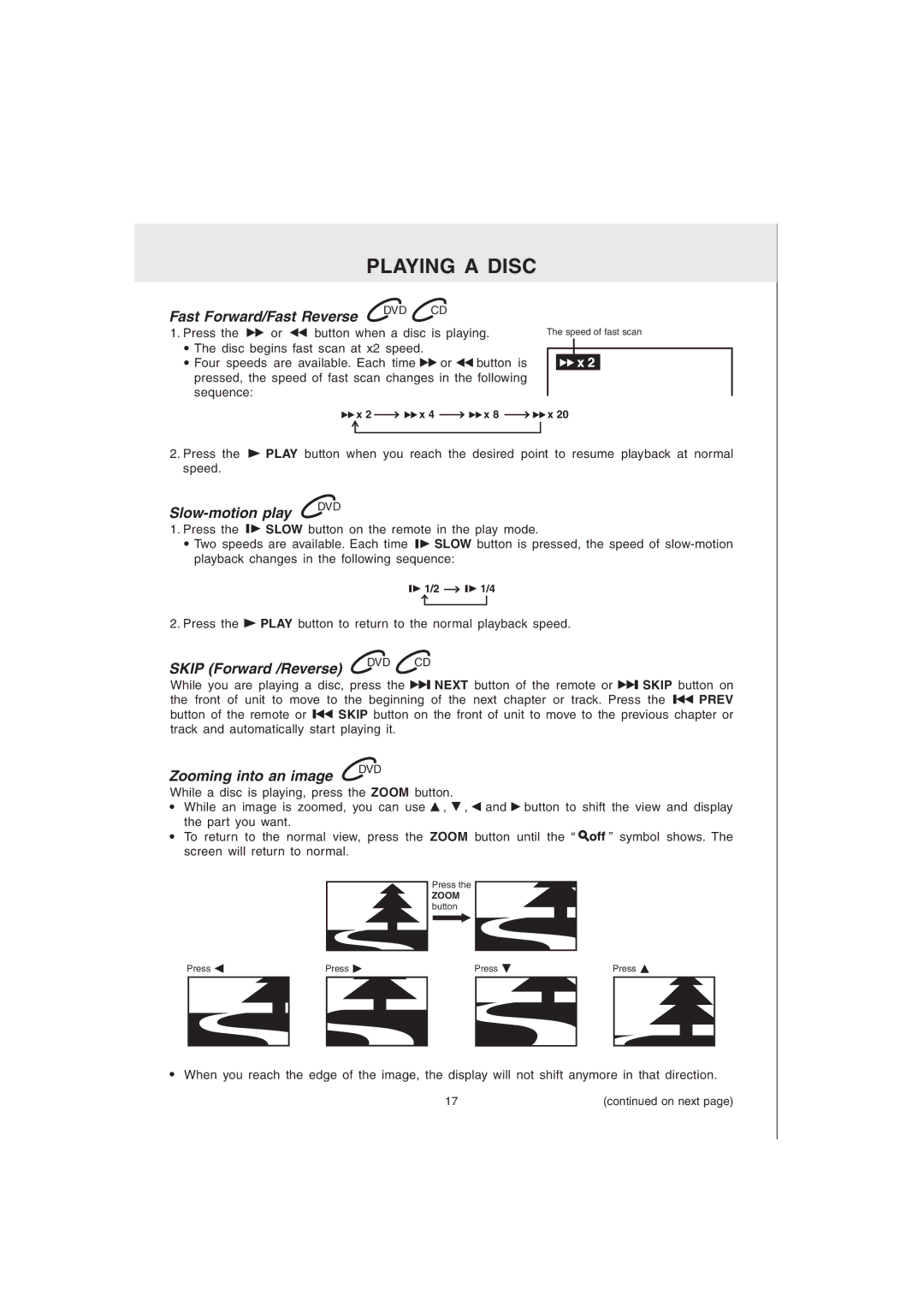 Audiovox MVS6950 manual Fast Forward/Fast Reverse, Slow-motion play, Skip Forward /Reverse 