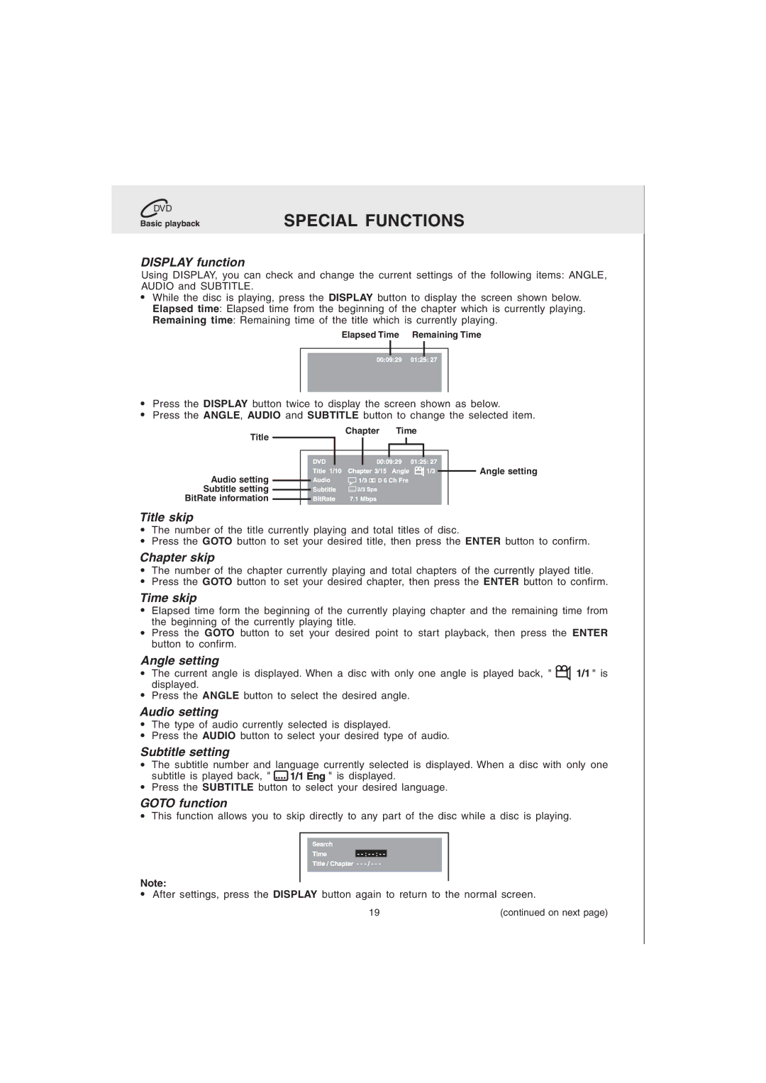 Audiovox MVS6950 manual Special Functions 