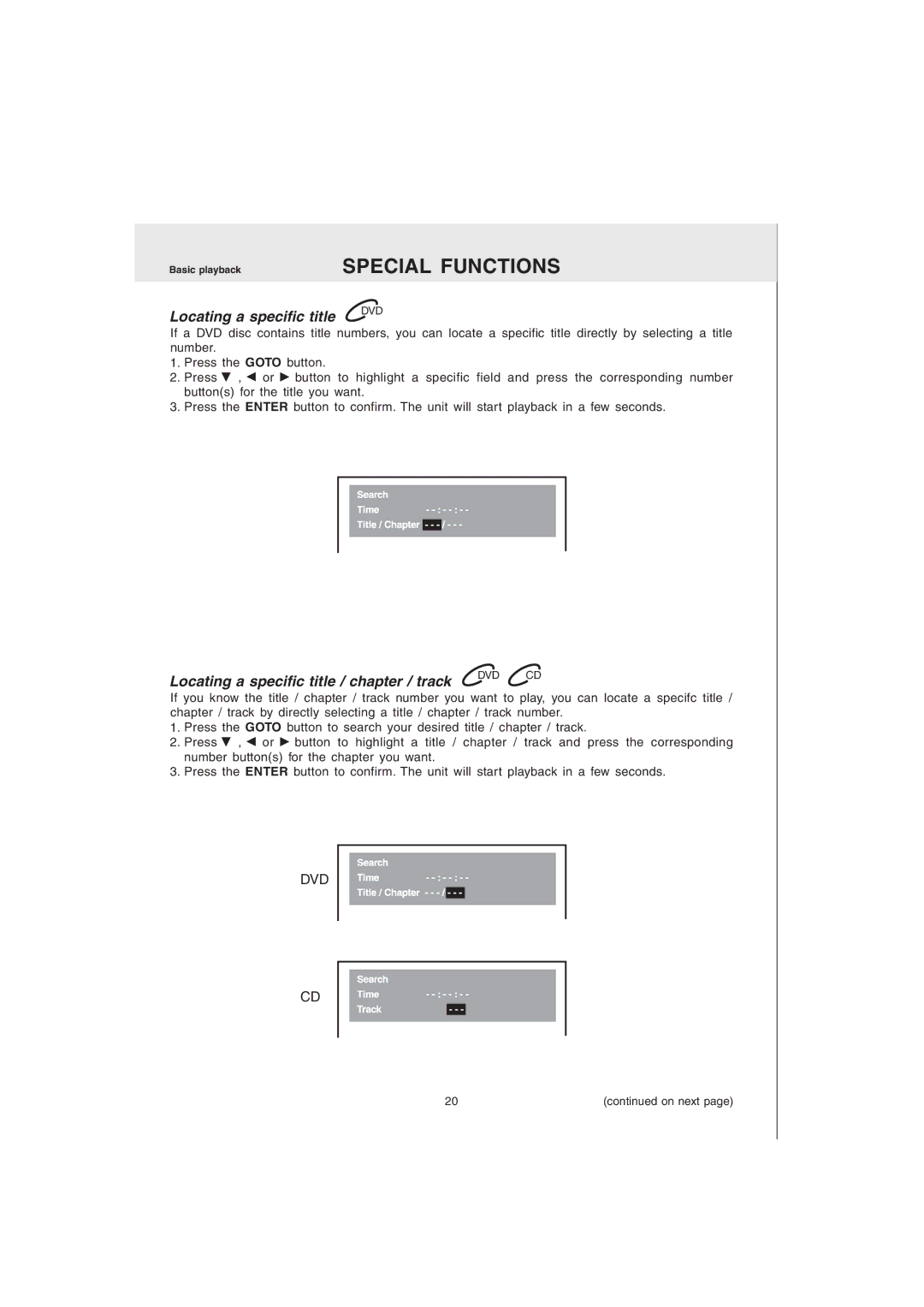 Audiovox MVS6950 manual Locating a specific title / chapter / track 