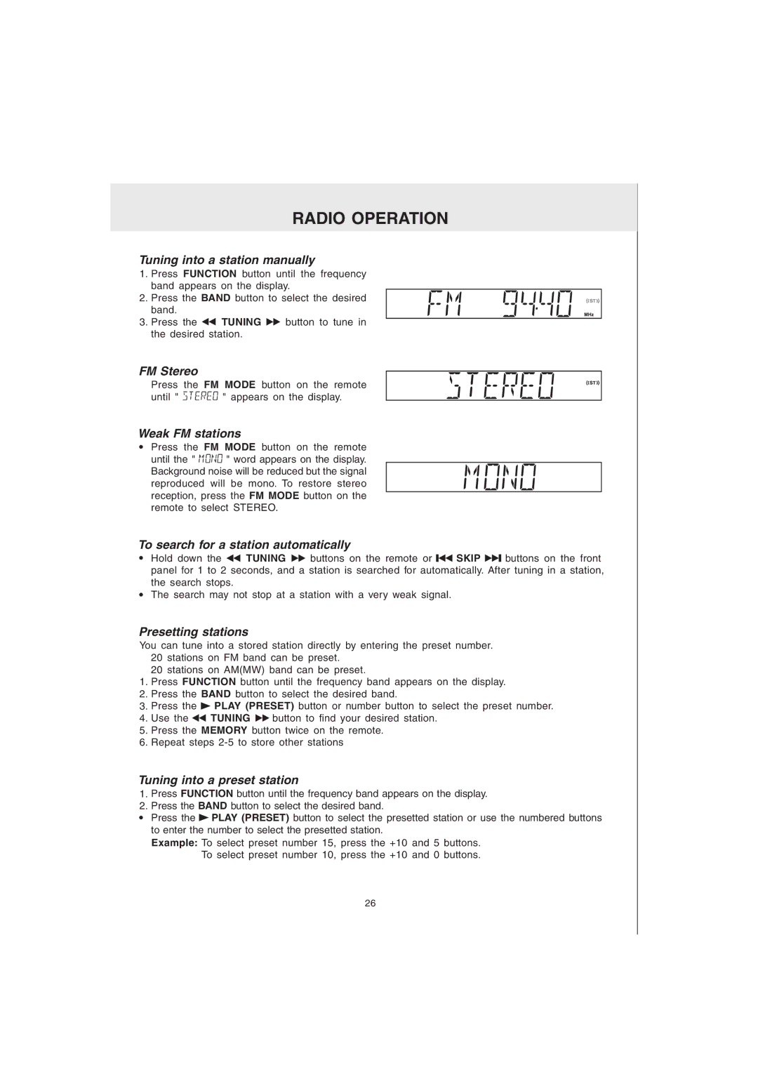 Audiovox MVS6950 manual Radio Operation 