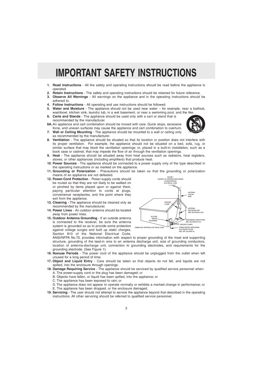 Audiovox MVS6950 manual Important Safety Instructions 