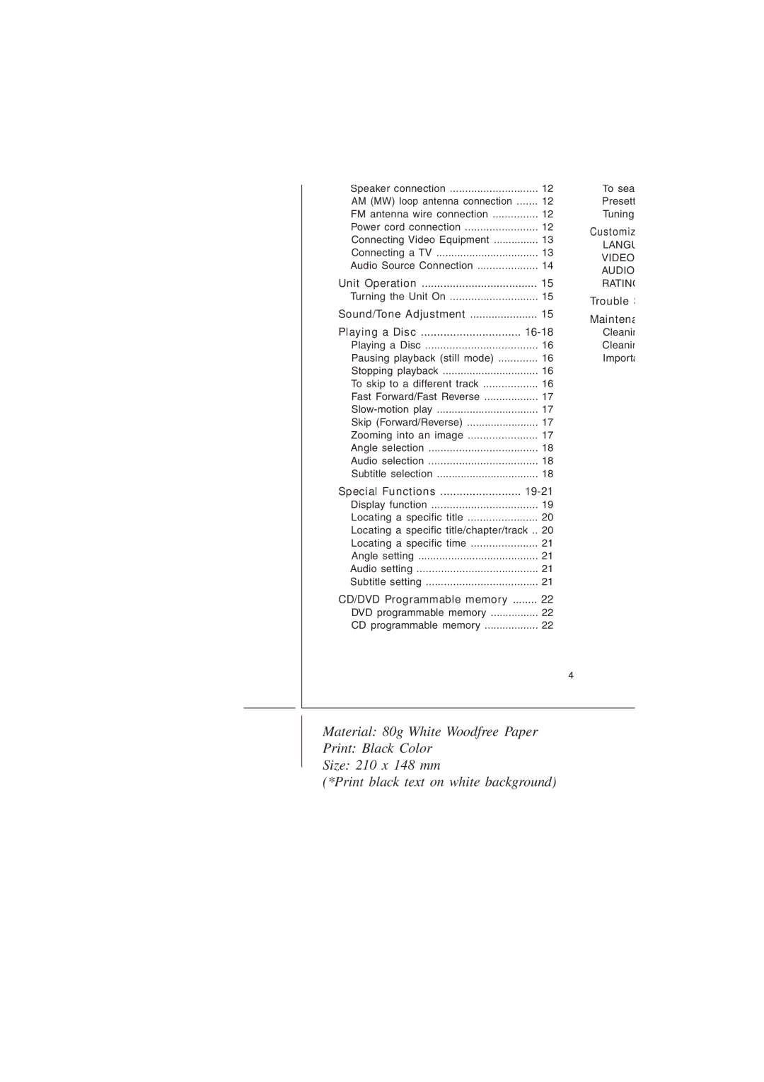 Audiovox MVS6950 manual Table of Contents 