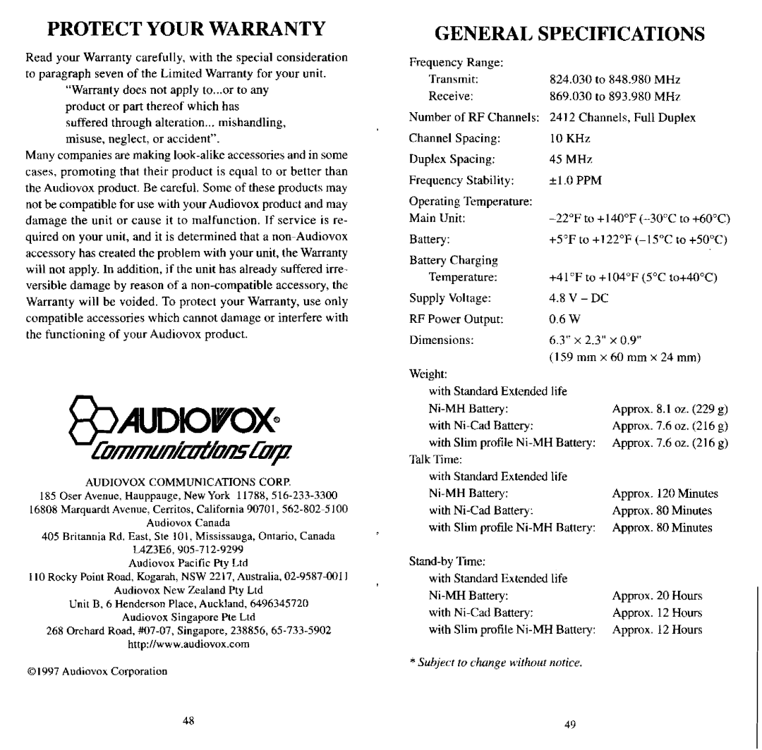 Audiovox MVX507 manual 