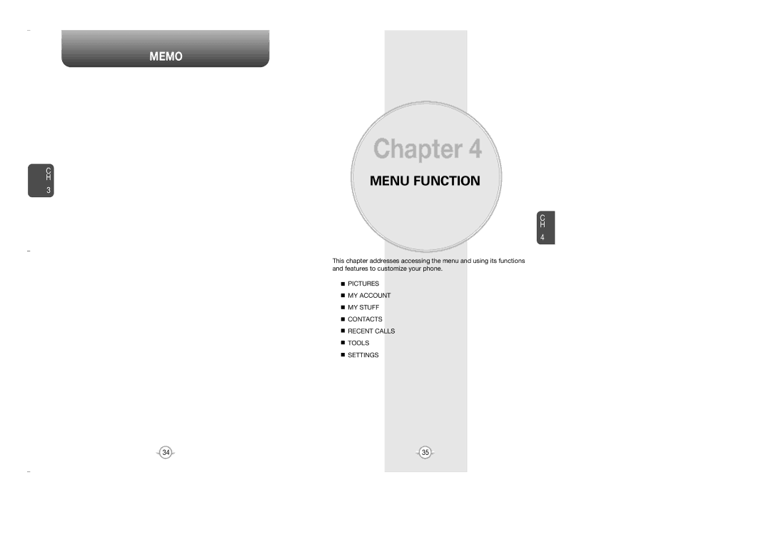 Audiovox OV7 manual Menu Function 