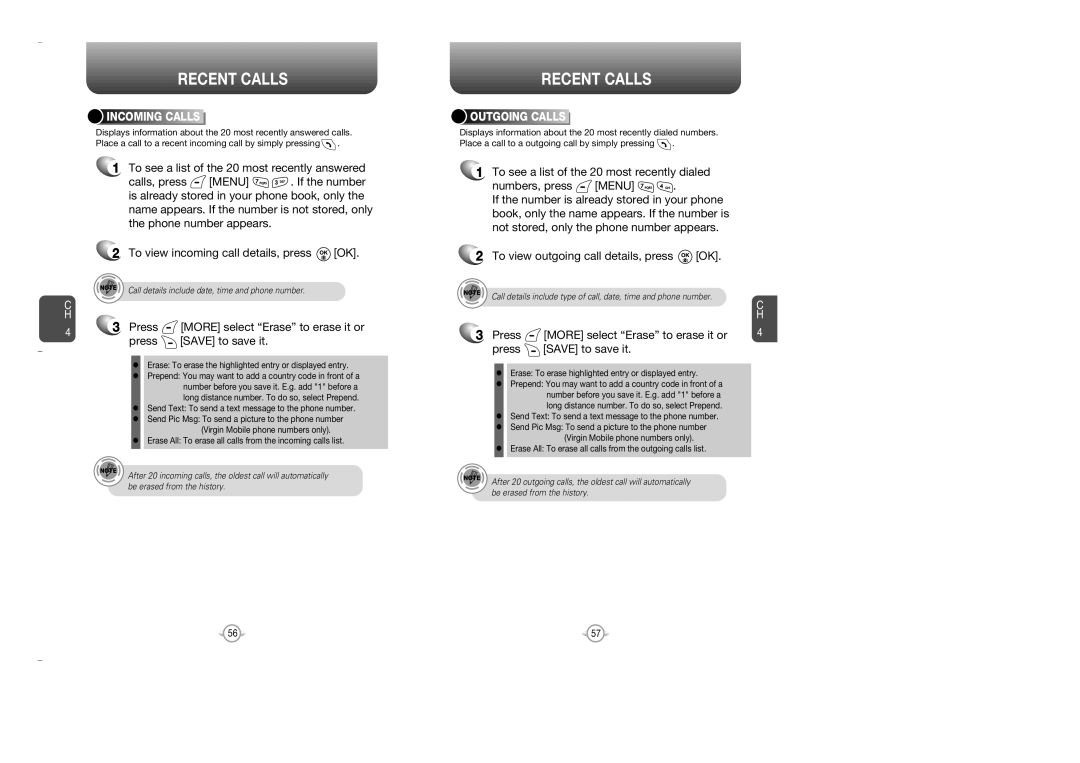 Audiovox OV7 manual To view outgoing call details, press OK, Incoming Calls, Outgoing Calls 