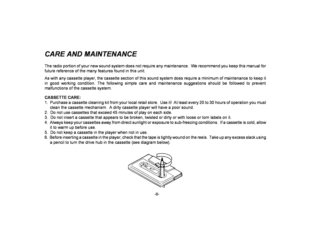 Audiovox P-15 owner manual Care And Maintenance 