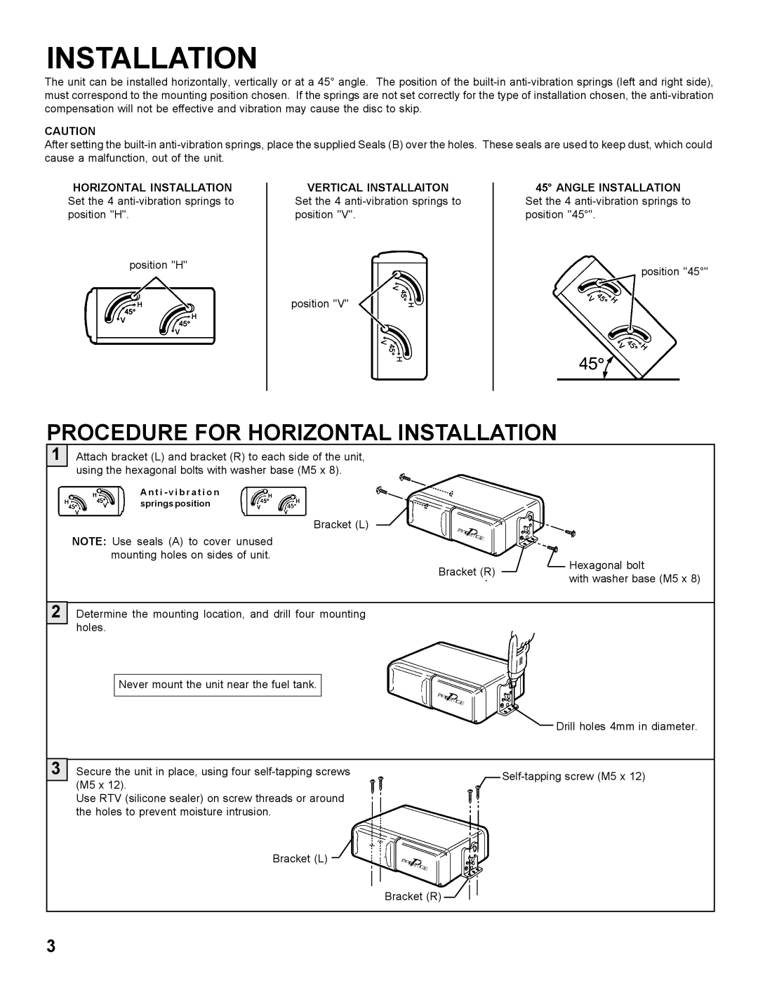 Audiovox P-150, AUDIOVOX COMPACT DISC CHANGER SYSTEM installation manual Procedure for Horizontal Installation 