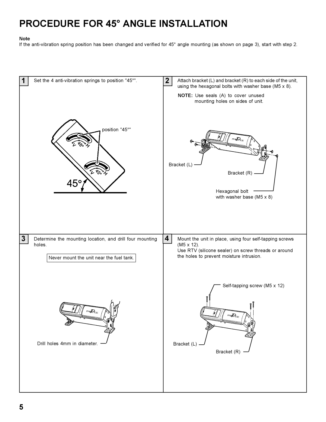 Audiovox P-150, AUDIOVOX COMPACT DISC CHANGER SYSTEM installation manual Procedure for 45 Angle Installation 