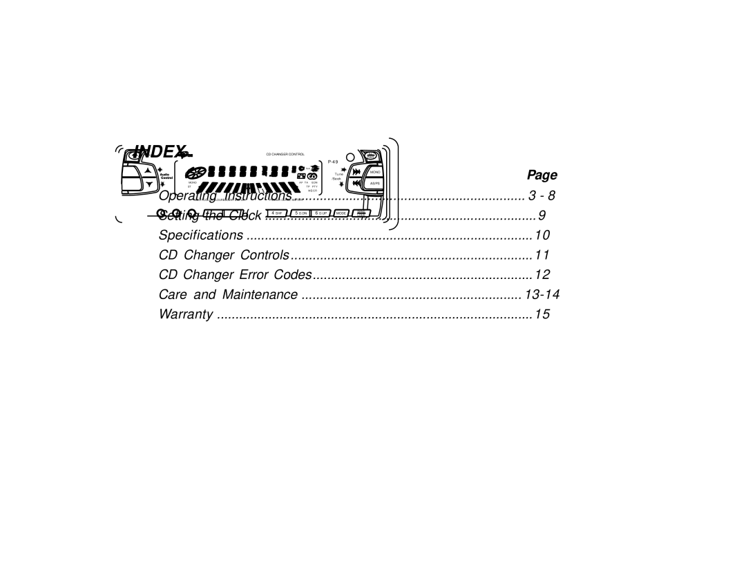 Audiovox P-49 manual Index 