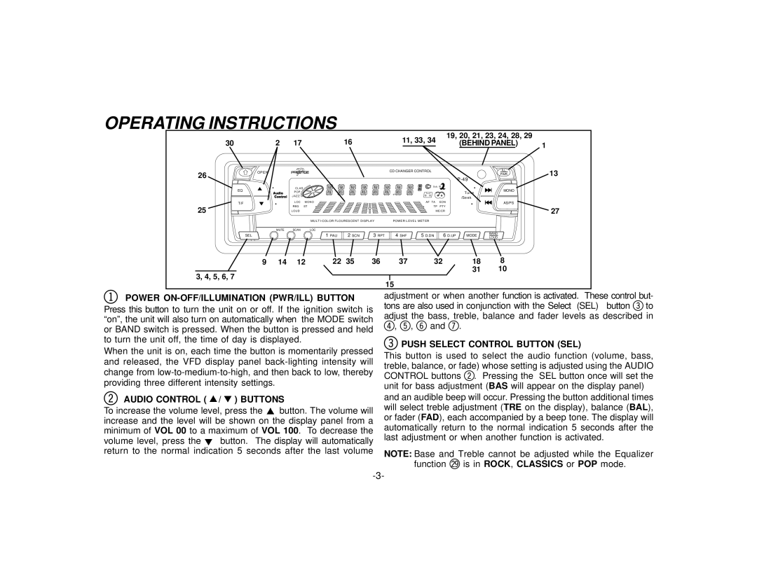 Audiovox P-49 manual Operating Instructions, 11, 33 19, 20, 21, 23, 24, 28 