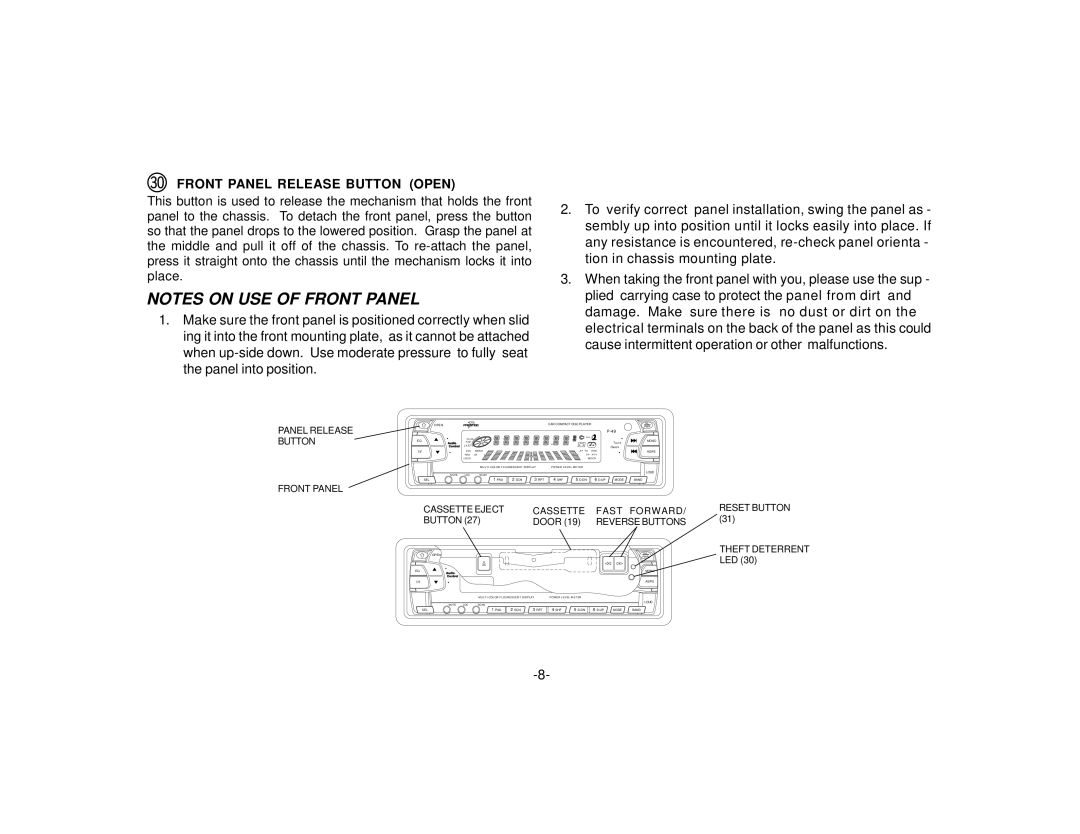 Audiovox P-49 manual Dl Front Panel Release Button Open 