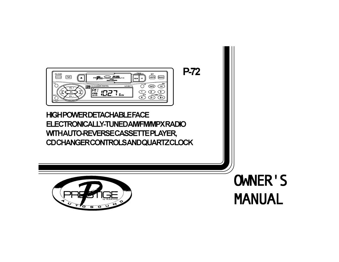 Audiovox P-72 owner manual Owners Manual 