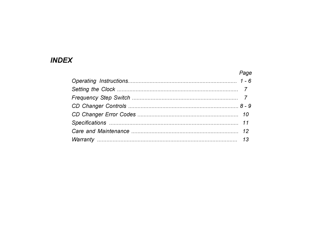 Audiovox P-72 owner manual Index 