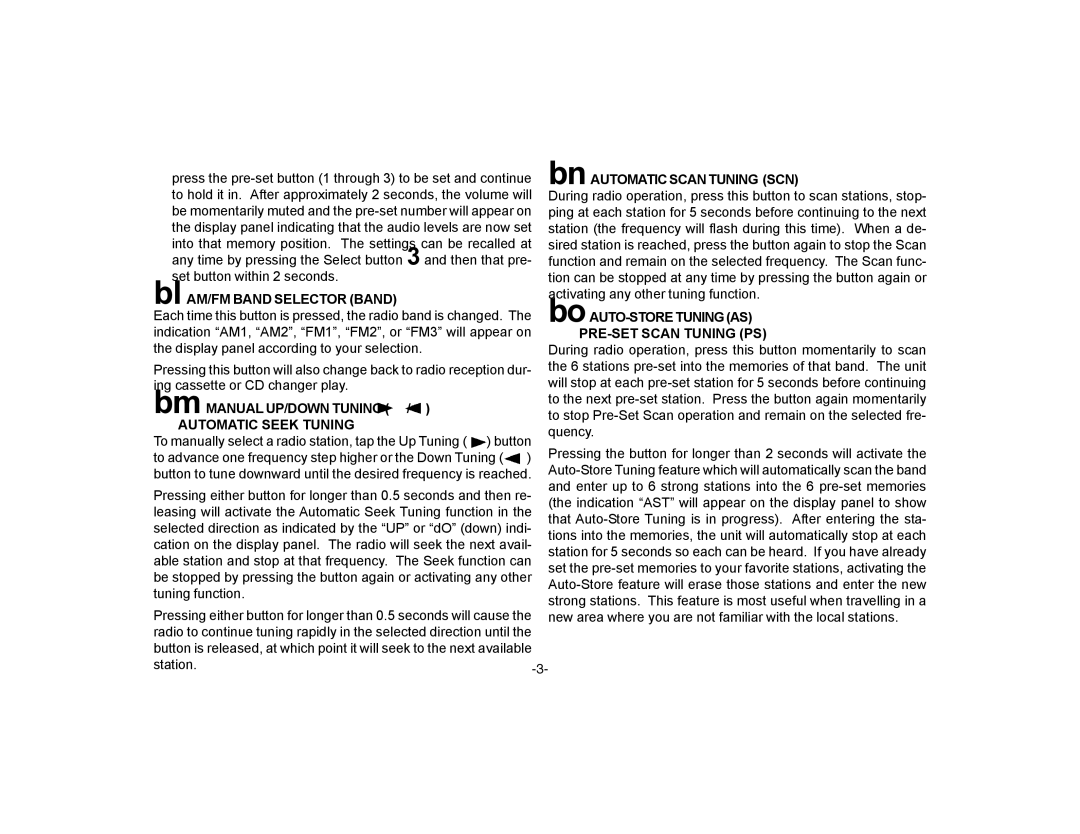 Audiovox P-72 owner manual PRE-SET Scan Tuning PS, Automatic Seek Tuning 