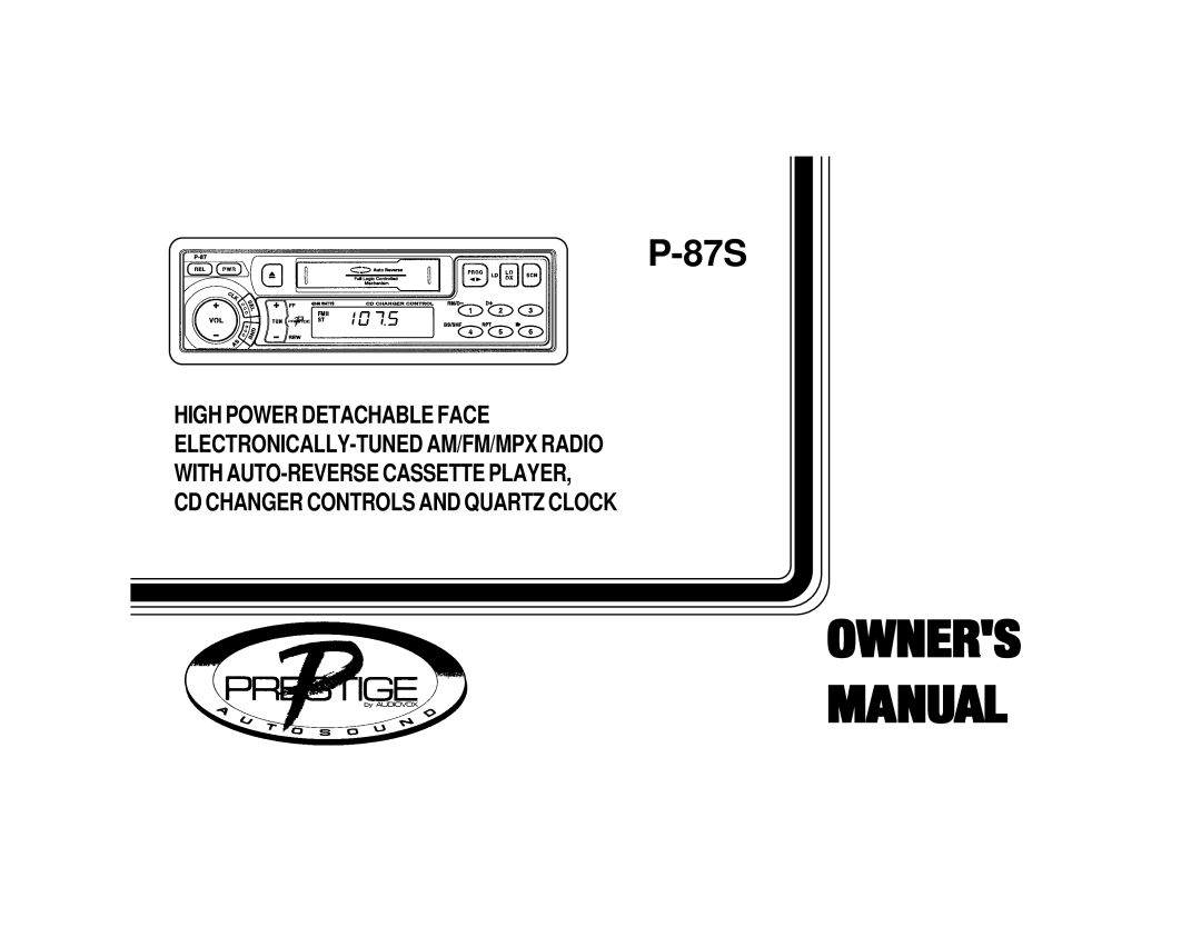 Audiovox P-87S manual Owners Manual 