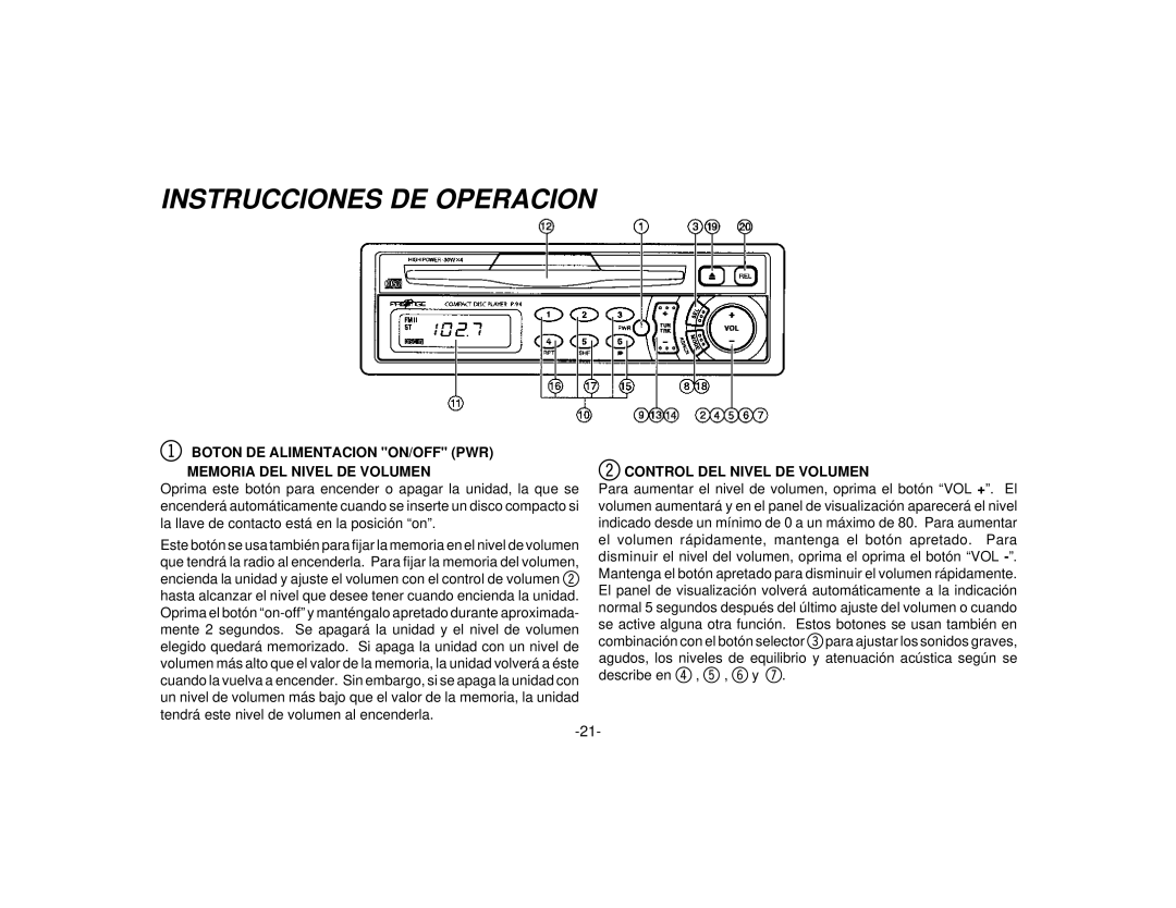 Audiovox P-94 manual Instrucciones DE Operacion 