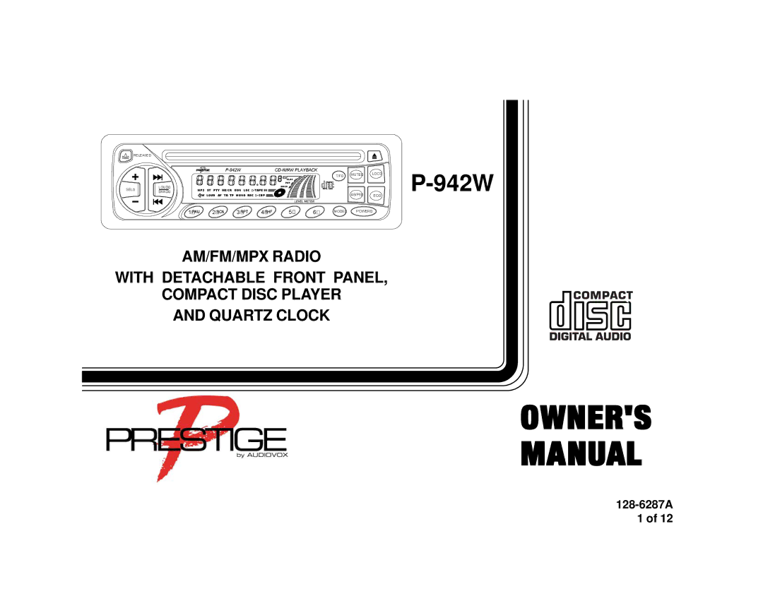 Audiovox P-942 manual Owners Manual 