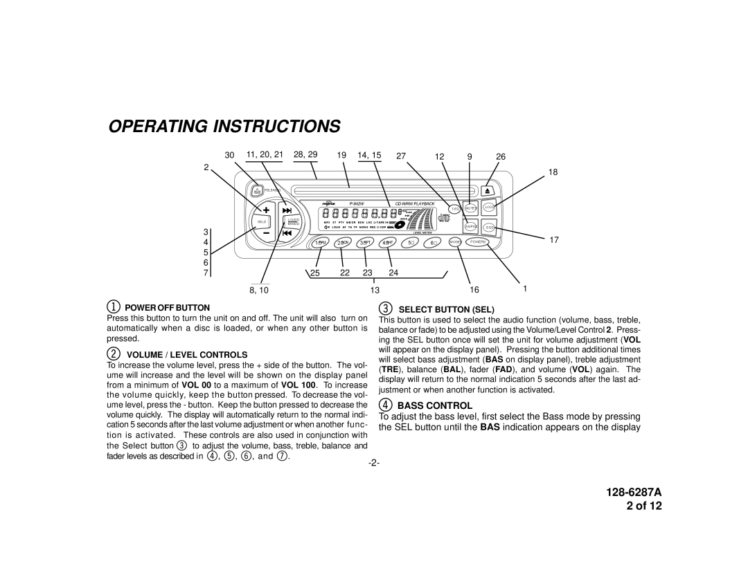 Audiovox P-942 manual Operating Instructions 