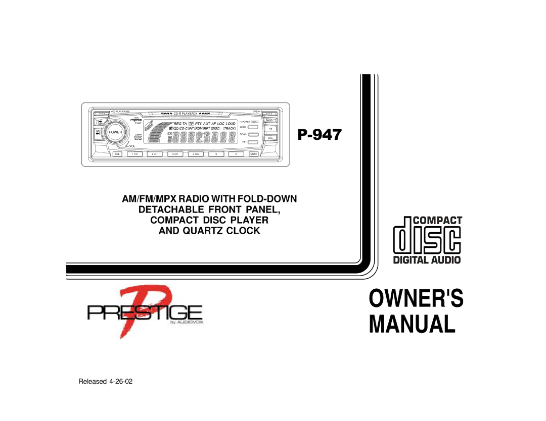 Audiovox P-947 owner manual Owners Manual 